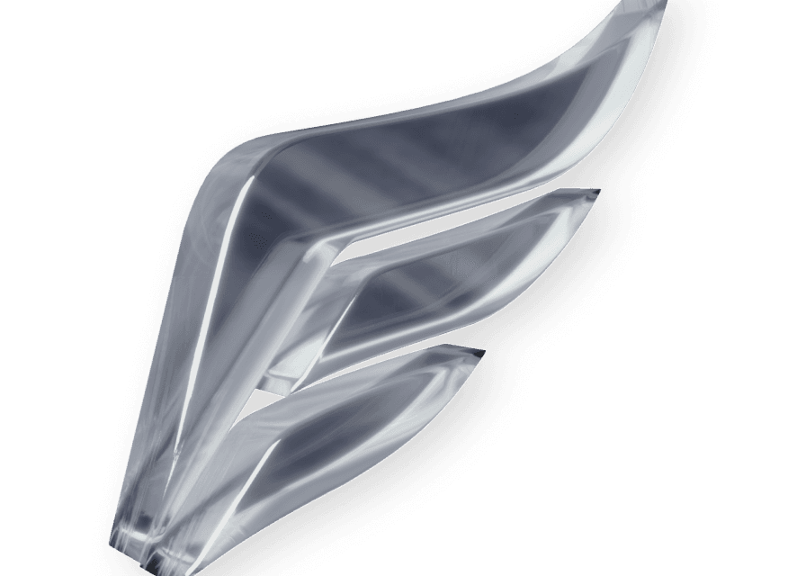 Decorative geometric wing pattern symbolizing innovation and growth
