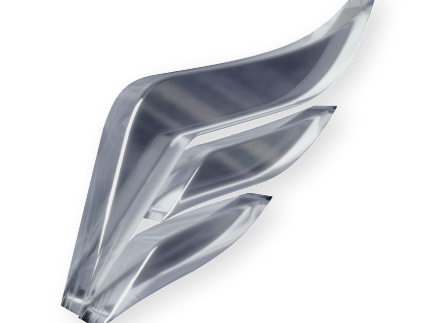 Decorative geometric wing pattern symbolizing innovation and growth